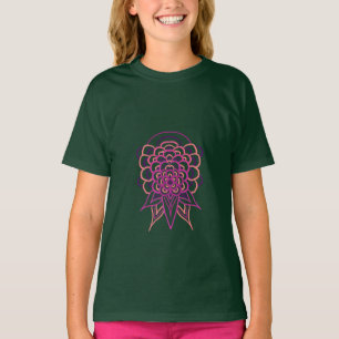 Camiseta Verde Floresta com Mandala Floral Rosa pa