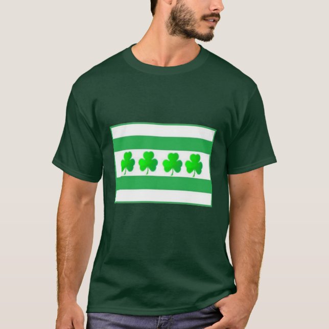 Camiseta Verde irlandês da bandeira de Chicago (Frente)