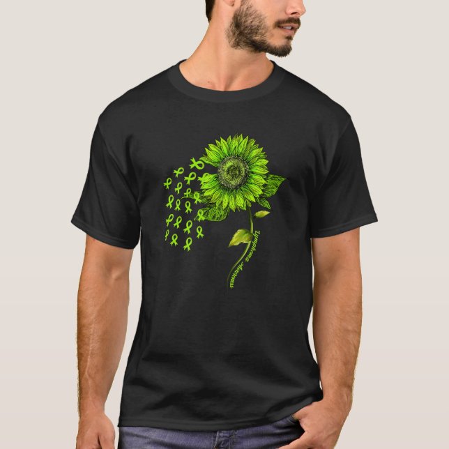 Camiseta Verde limão Fita de Girassol Linfoma Linfoma Lingu (Frente)
