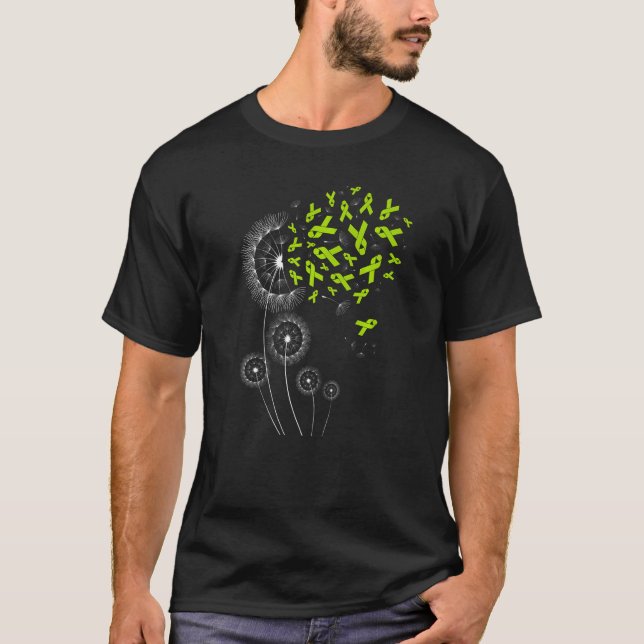Camiseta Verde limão Ribbon Dandelion Linfoma Linfoma Mon (Frente)