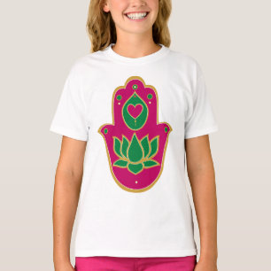 Camiseta Verde & rosa de Hamsa Lotus do Henna