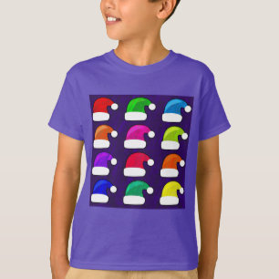 Camiseta Verde roxo azul vermelho dos chapéus do papai noe