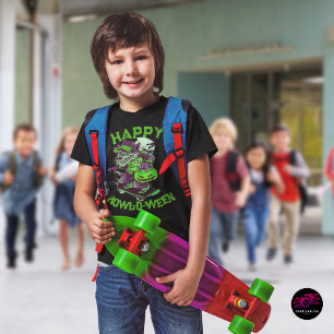 Camiseta Verde Roxo Feliz Dia das Bruxas Lobo Skate