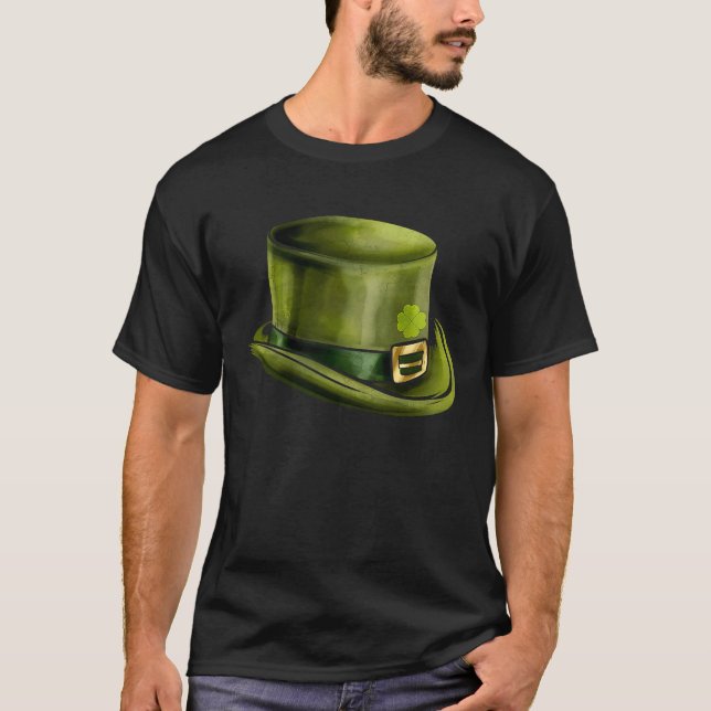 Camiseta Verdes Leprechauns Hat Cylinder Shamrock No Prato  (Frente)