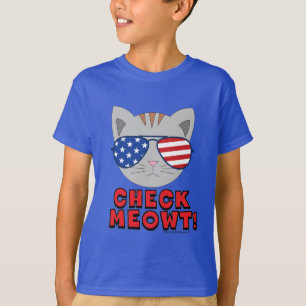 Camiseta VERIFIQUE-ME! Gato com Óculos de Sol Americanos En