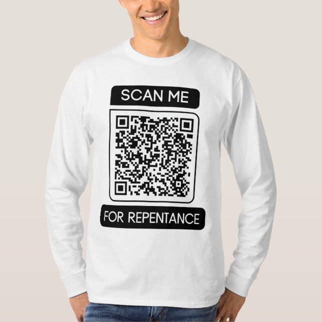 Camiseta Verifique-me para obter a folga longa do código QR (Frente)