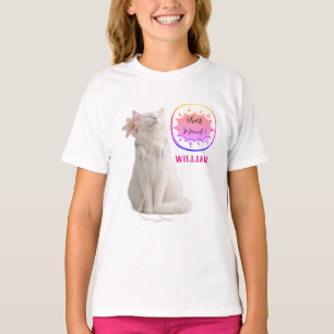 Camiseta VERIFIQUE MEO Gato Branco com Fones de Ouvido – Pe