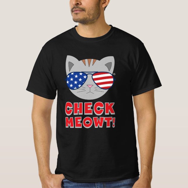 Camiseta VERIFIQUE MEOWT! American Flag Sunglass Cat (Frente)
