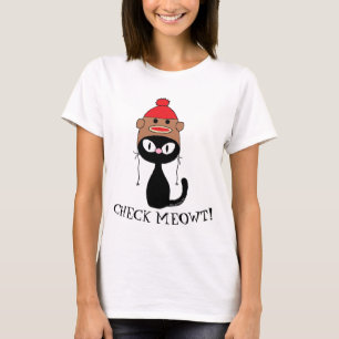 Camiseta VERIFIQUE MEOWT! Gato Preto Com Chapéu de Macaco d
