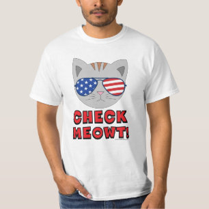 Camiseta VERIFIQUE MEOWT! Óculos de Sol Americanos Gato Pia