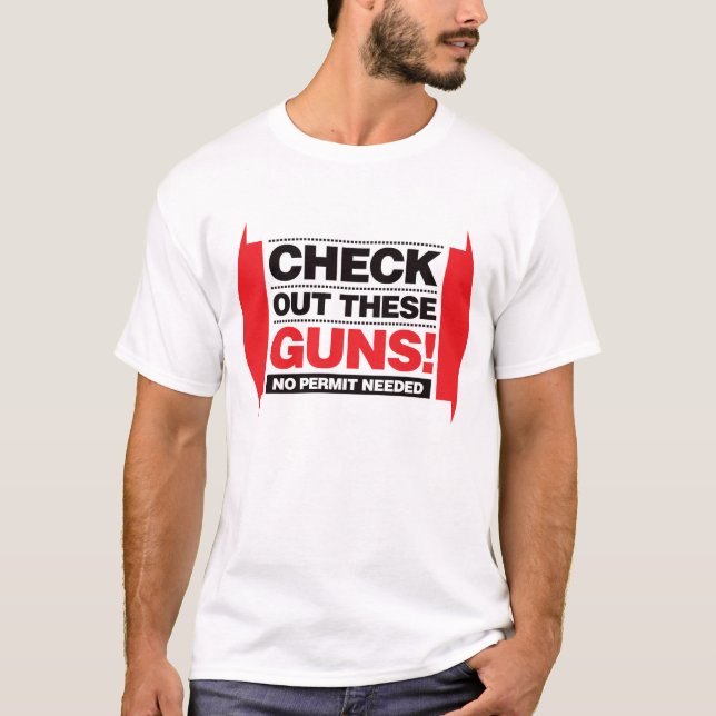 Camiseta Verifique para fora estas armas - vermelho e preto (Frente)