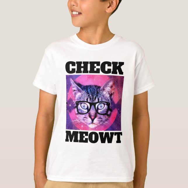 CAMISETA VERIFIQUE SE O MEOWT ENGRAÇADO DE GATOS GAROTOS CR (Frente)