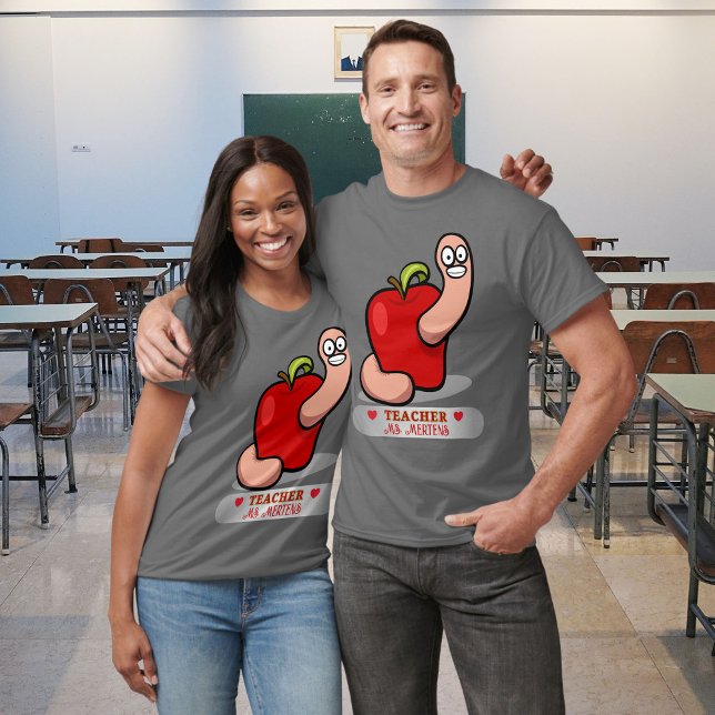 Camiseta Verme de Apreciação de Professores em Apple Add Na (Teacher Appreciation Worm in Apple Add Name Unisex T-Shirt)