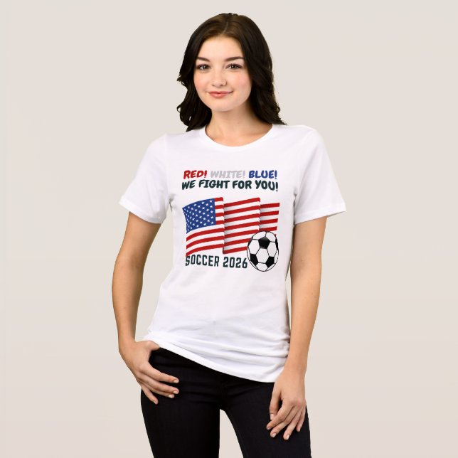 Camiseta Vermelha Branco Azul – Fã de Futebol EUA  (Frente Completa)
