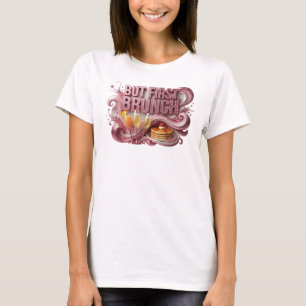 Camiseta Vermelha com a Frase BUT FIRST BRUNCH