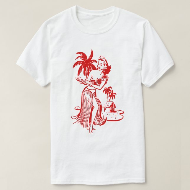 Camiseta Vermelha da Garota Hula (Frente do Design)