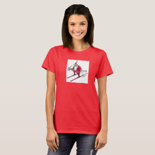 Camiseta vermelha de mulher esquiando Papai Noel