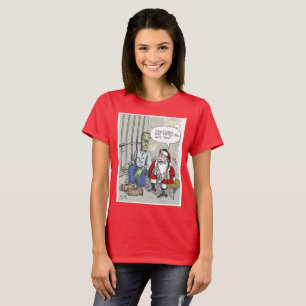Camiseta vermelha de mulher Santa na cadeia