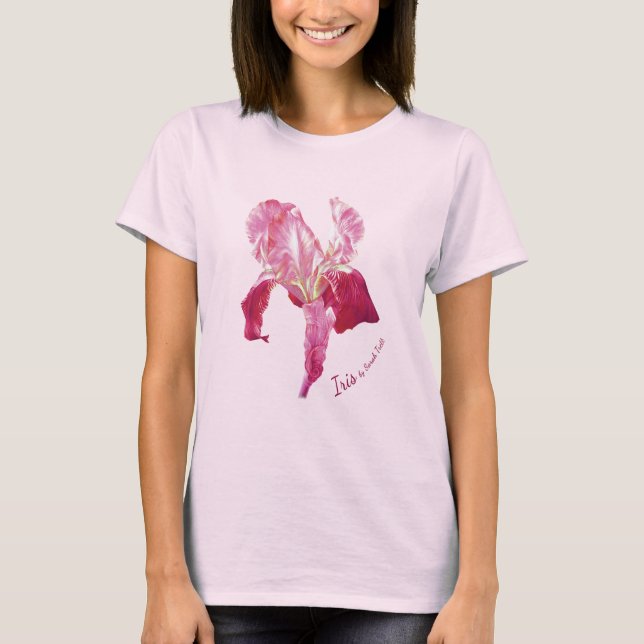 Camiseta vermelha rubi da flor da íris (Frente)