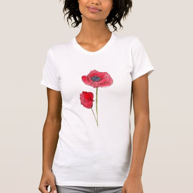 Camiseta Vermelhidão Flor Aquarela Arte Botânica (Frente)