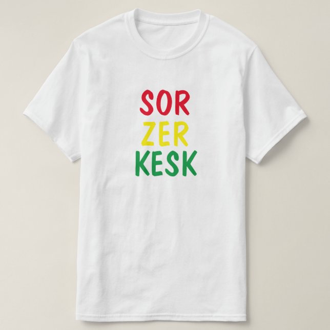 Camiseta vermelho, amarelo, verde - ou zer Kesk (Frente do Design)