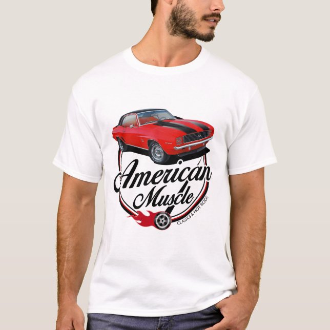 Camiseta Vermelho americano Camaro do músculo (Frente)