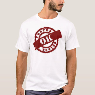 Camiseta vermelho aprovado testado selo