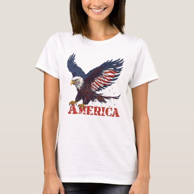 Camiseta Vermelho, Azul e Branco da águia americana (Frente)