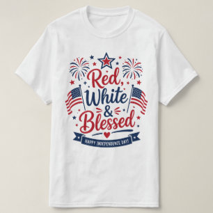 Camiseta Vermelho, Branco & Abençoado Patriótico 4 de Julho