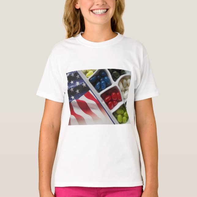 Camiseta Vermelho branco americano e azul (Frente)