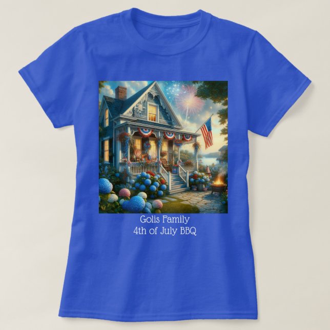 Camiseta Vermelho Branco Azul 4 de Julho  (Frente do Design)