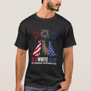 Camiseta Vermelho Branco Azul e Pastor Alemão Também  Cacho