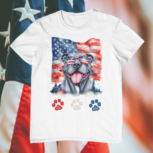 Camiseta Vermelho Branco Azul Engraçado Cachorro Pitbull Ci