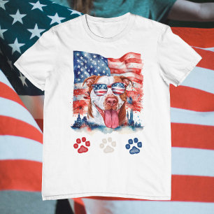 Camiseta Vermelho Branco Azul Engraçado Creme Pitbull Cacho