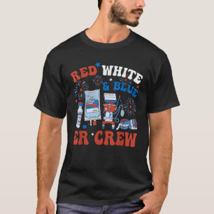 Camiseta Vermelho Branco Azul Equipe ER Enfermeira Divertid