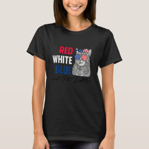 Camiseta Vermelho Branco Azul & Gato Também Bandeira Americ