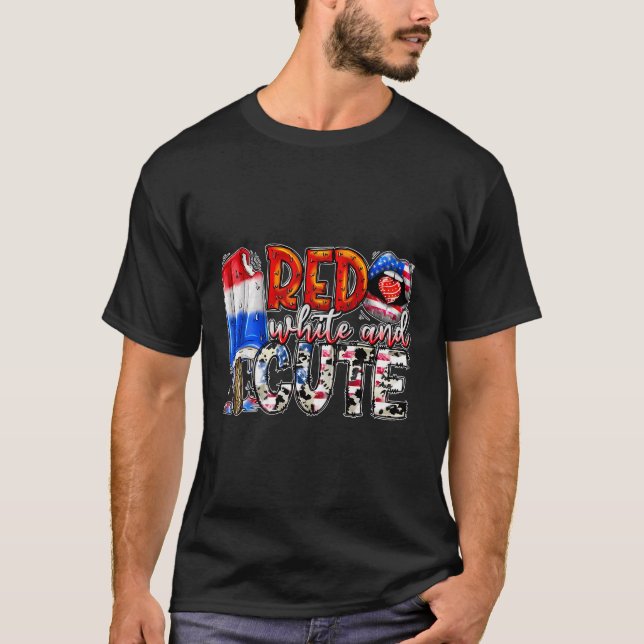 Camiseta Vermelho Branco E Americano Fofo 4 De Julho (Frente)