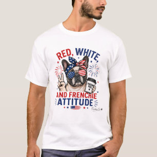 Camiseta Vermelho Branco e Atitude Frenchie Bulldog Pat