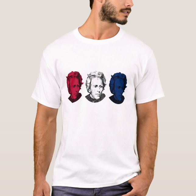Camiseta Vermelho, branco, e azul -- Andrew Jackson (Frente)