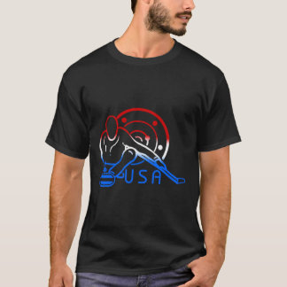 Camiseta Vermelho Branco E Azul Bandeira Curvando Pedra Usa