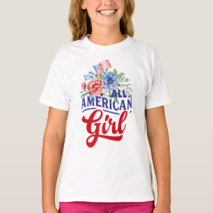 Camiseta Vermelho branco e azul floral All American Girl T-