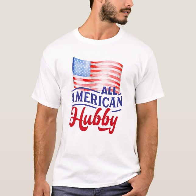 Camiseta Vermelho branco e azul floral All American Hubby (Frente)