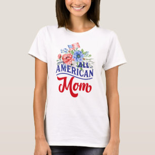 Camiseta Vermelho branco e azul floral All American Mamãe