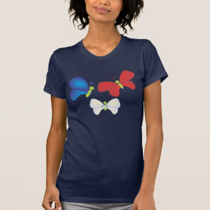 Camiseta Vermelho, branco e borboletas