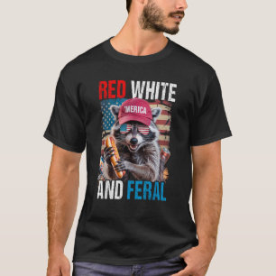 Camiseta Vermelho Branco e Feral Fofinho Guaxinim Patriótic