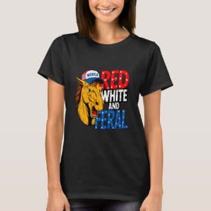 Camiseta Vermelho Branco E Feral - Patriótico Cavalo EUA Me