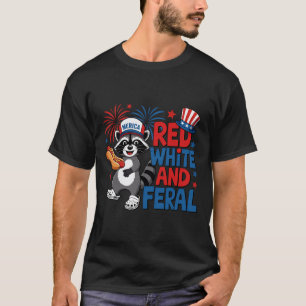 Camiseta Vermelho Branco E Feroz Mapache Cute Merica EUA In