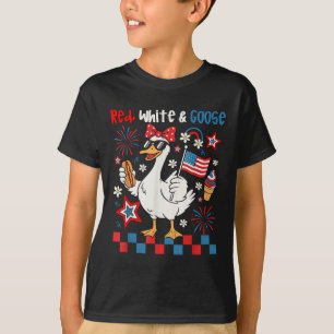 Camiseta Vermelho Branco E Ganso 4 De Julho Ganso Patriótic