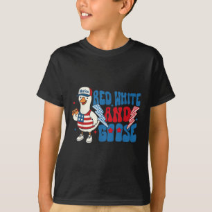 Camiseta Vermelho Branco E Ganso Engraçado 4 De Julho Patri