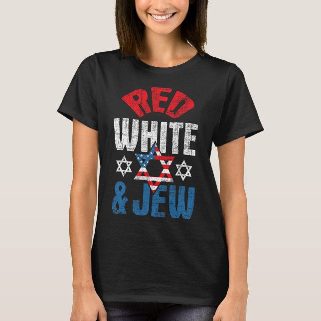 Camiseta Vermelho , Branco E Judeu EUA (Frente)